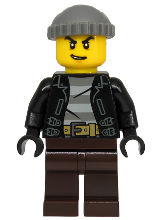 Минифигурка Lego Police - City Bandit Crook, Black Leather Jacket, Dark Bluish Gray Knit Cap, Dark Brown Legs cty1133